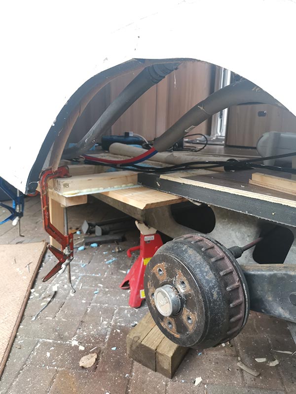 Caravan Body repairs - picture showing external damage to caravan