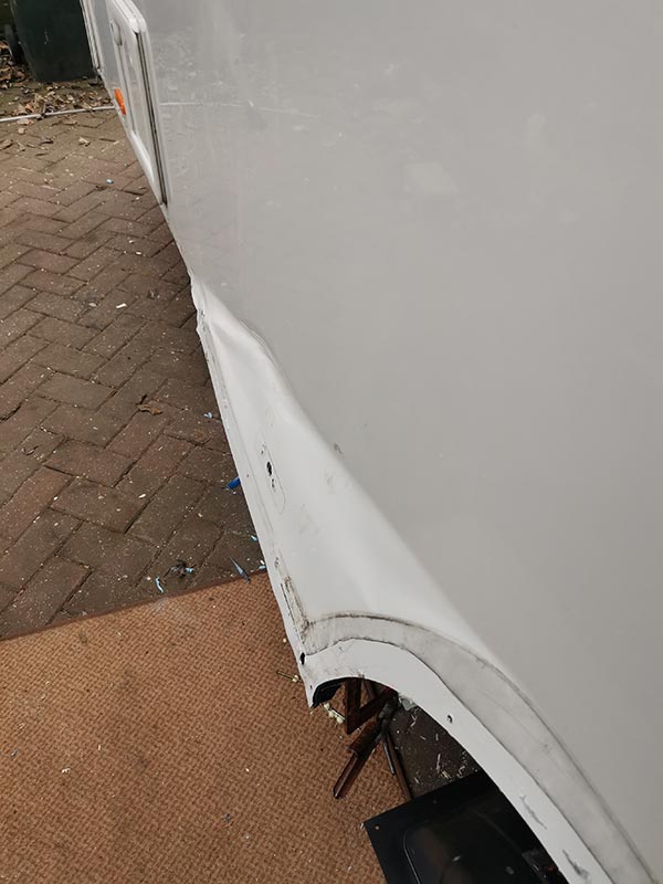 Caravan Body repairs - picture showing external damage to caravan